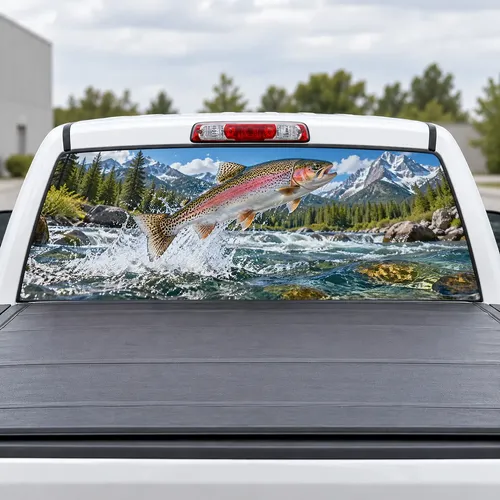 Trout Rise perforated rear window decal for Trucks