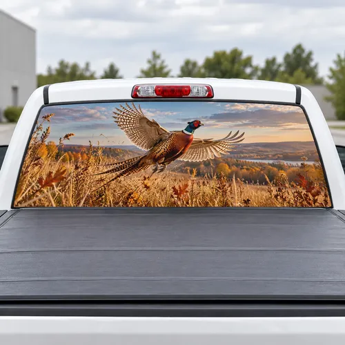 Pheasant Flush perforated rear window decal for Trucks
