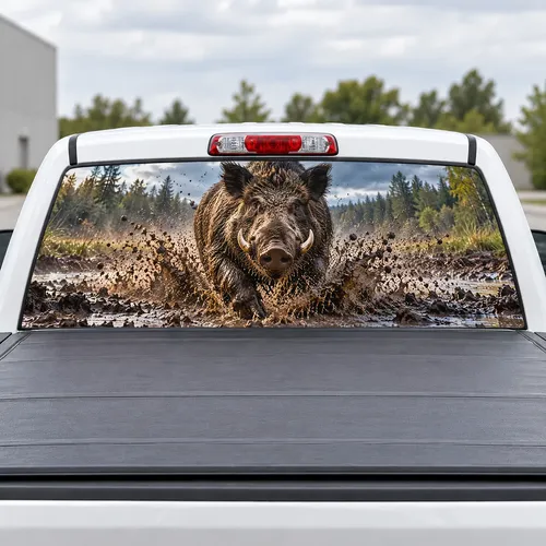 Boar Charge perforated rear window decal for Trucks
