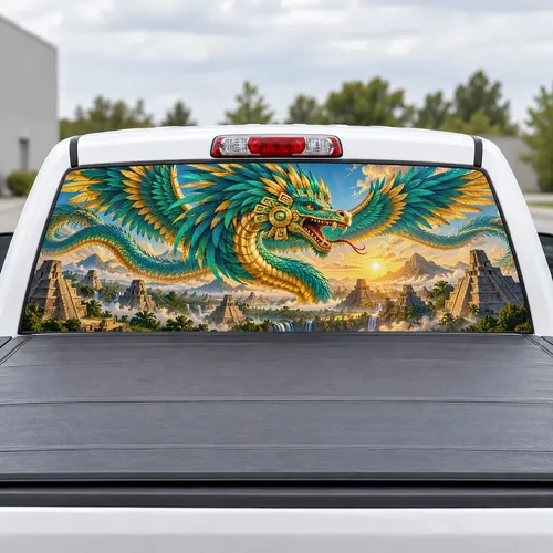 Quetzalcoatl perforated rear window decal for Trucks