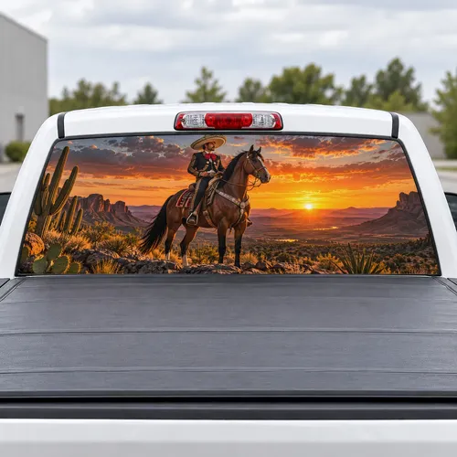 Charro Rider perforated rear window decal for Trucks