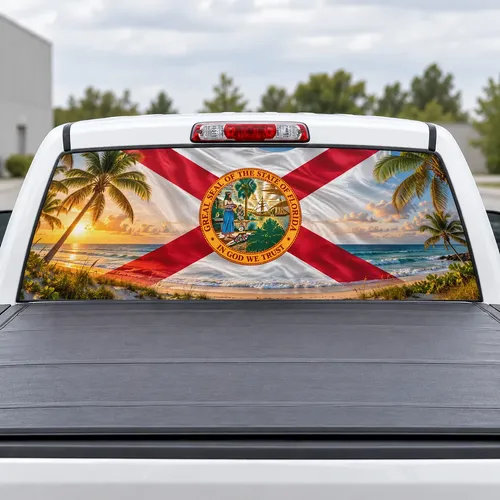 Florida Sunshine perforated rear window decal for Trucks
