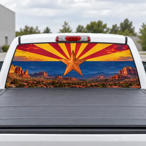 Arizona Sunburst perforated rear window decal for Trucks