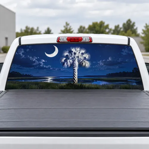 Palmetto Moon perforated rear window decal for Trucks