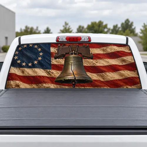 Liberty Bell perforated rear window decal for Trucks