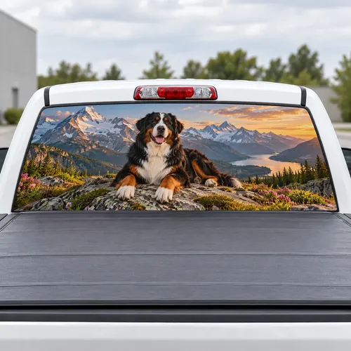 Bernese Mountain Dog perforated rear window decal for Trucks