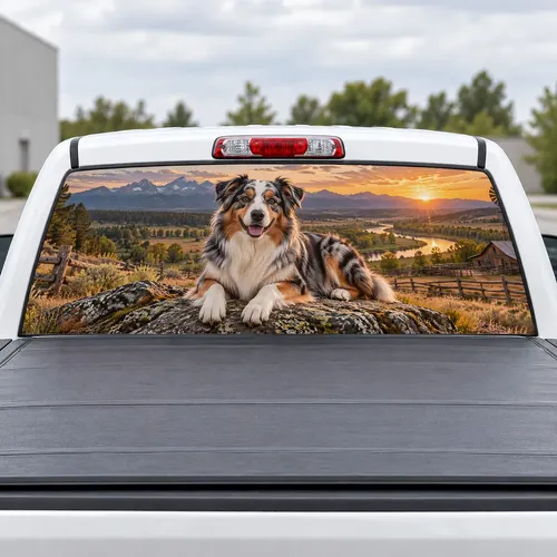 Australian Shepherd perforated rear window decal for Trucks