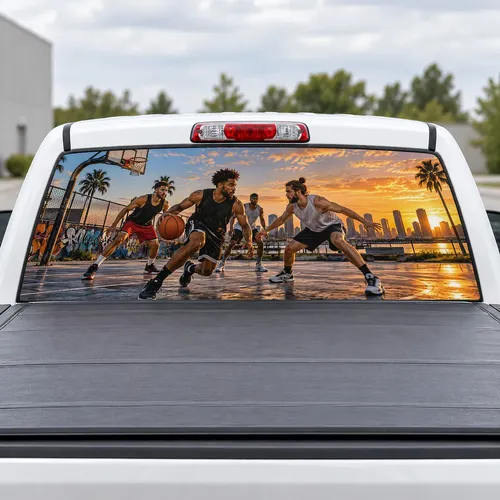 Basketball Court perforated rear window decal for Trucks