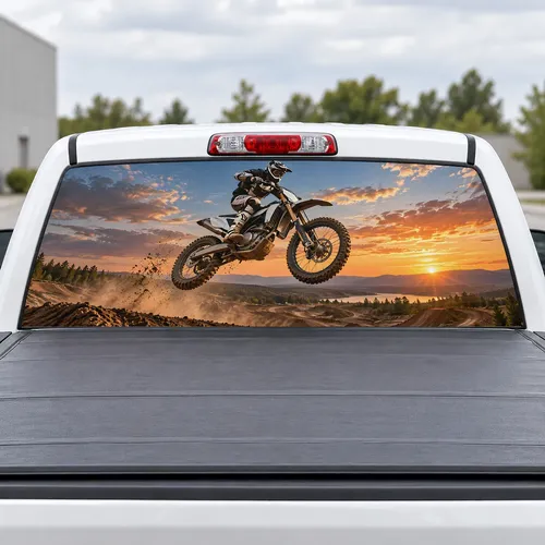 Motocross Jump perforated rear window decal for Trucks