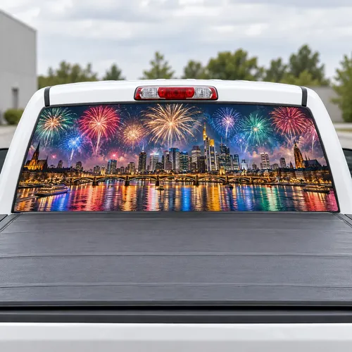 New Year Fireworks perforated rear window decal for Trucks
