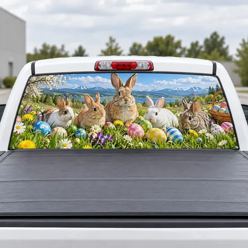 Easter Meadow perforated rear window decal for Trucks