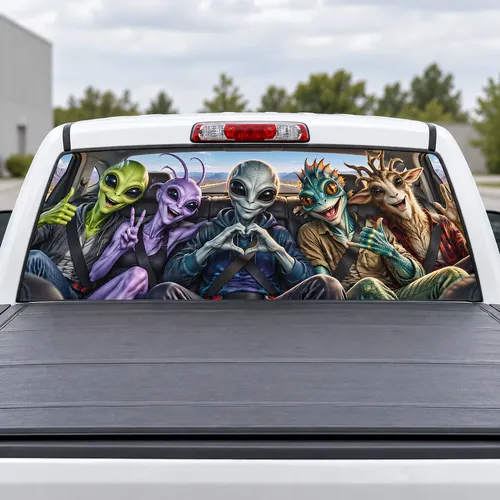 Alien Passengers perforated rear window decal for Trucks