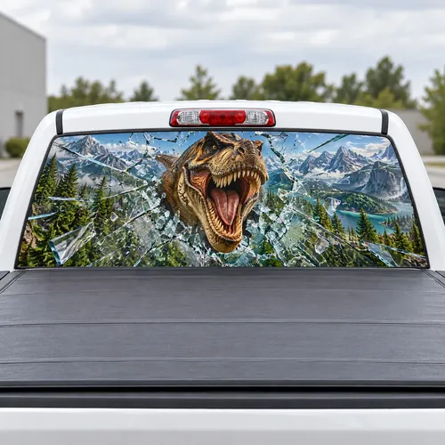 T-Rex Breakthrough perforated rear window decal for Trucks