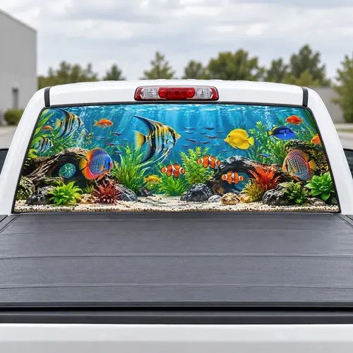 Aquarium Cab perforated rear window decal for Trucks