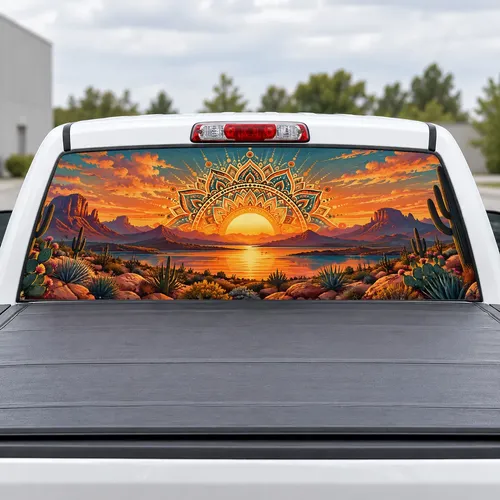 Boho Sunset perforated rear window decal for Trucks