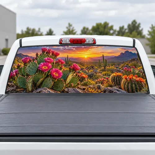 Desert Bloom perforated rear window decal for Trucks