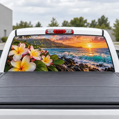 Plumeria Breeze perforated rear window decal for Trucks