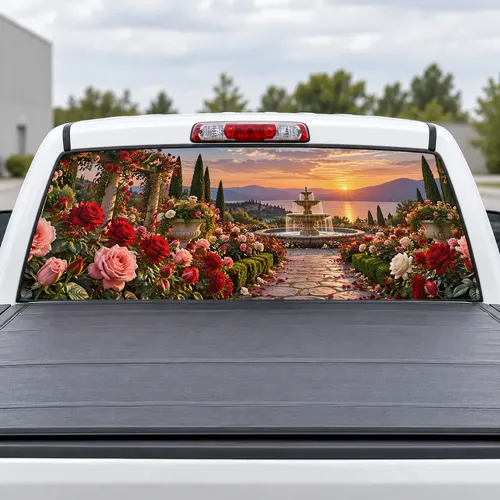 Rose Garden perforated rear window decal for Trucks