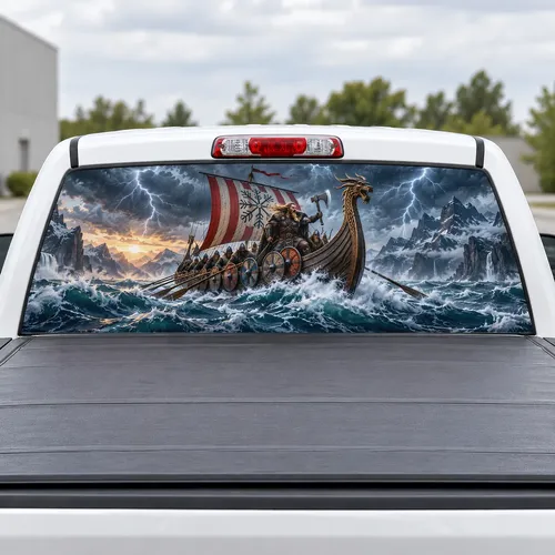 Viking Warrior perforated rear window decal for Trucks