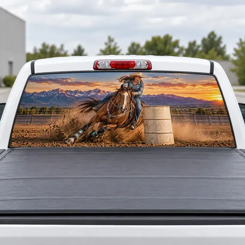 Barrel Racer perforated rear window decal for Trucks