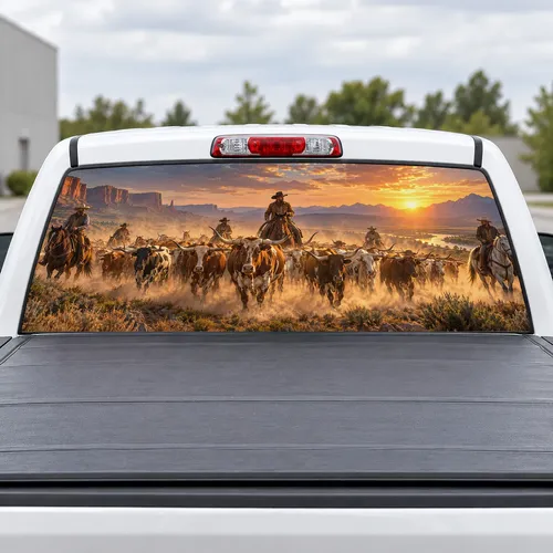 Cattle Drive perforated rear window decal for Trucks