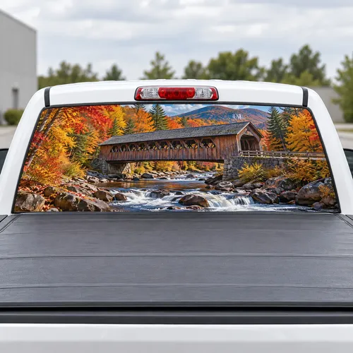 Covered Bridge perforated rear window decal for Trucks