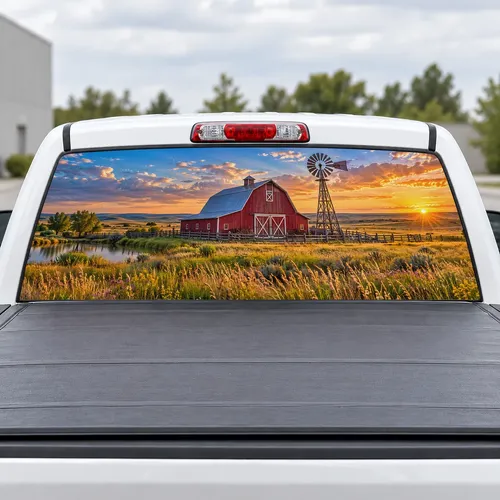 Red Barn Windmill perforated rear window decal for Trucks
