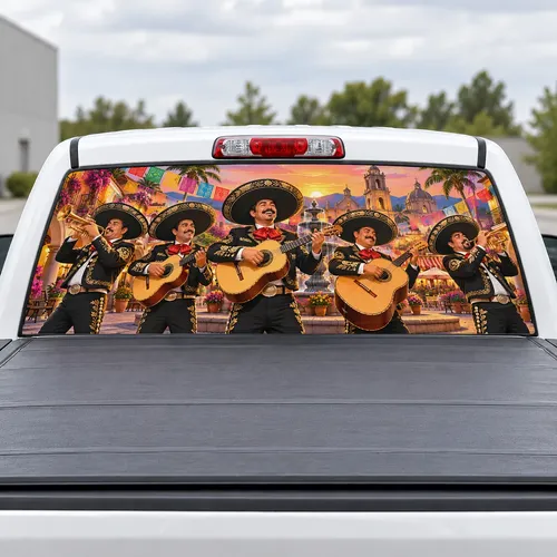 Mariachi Band perforated rear window decal for Trucks