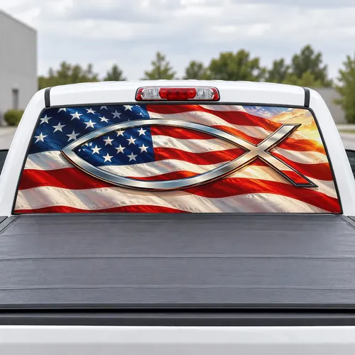 Faith Fish Flag perforated rear window decal for Trucks