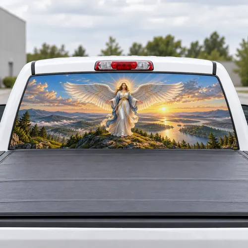 Guardian Angel perforated rear window decal for Trucks