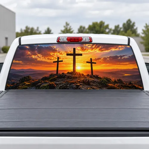 Calvary Sunset perforated rear window decal for Trucks
