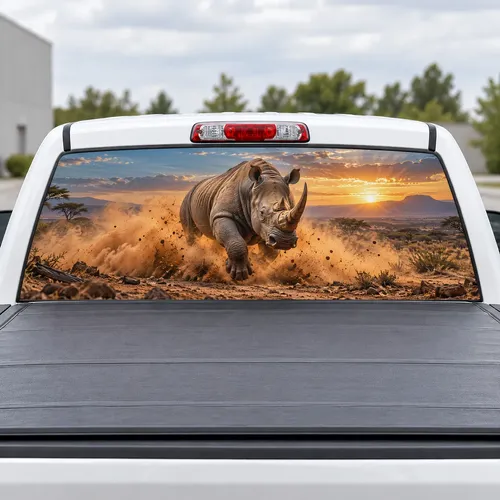 Rhino Charge perforated rear window decal for Trucks