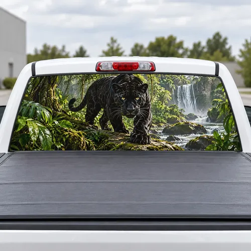 Black Jaguar perforated rear window decal for Trucks