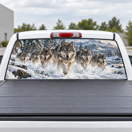 Wolf Pack Run perforated rear window decal for Trucks