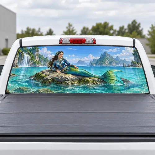 Mermaid Lagoon perforated rear window decal for Trucks