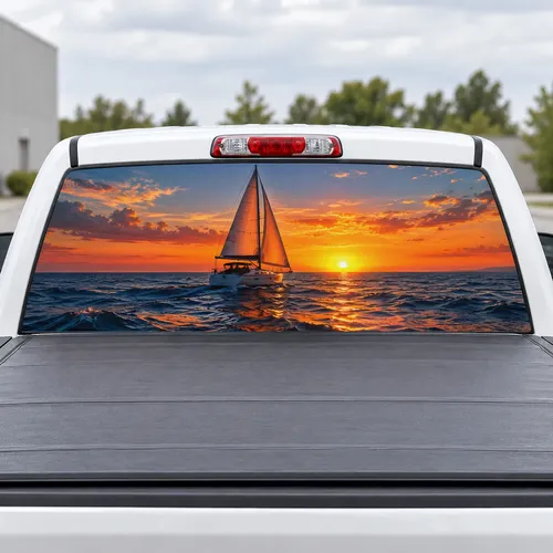 Sailboat Sunset perforated rear window decal for Trucks