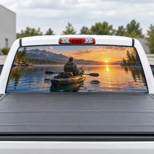Kayak Angler perforated rear window decal for Trucks