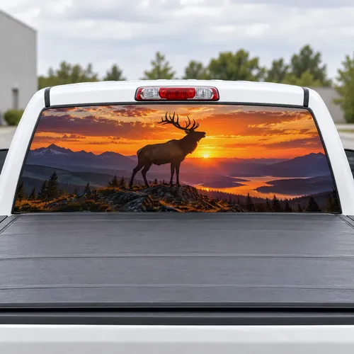 Bull Elk Silhouette perforated rear window decal for Trucks