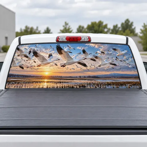 Snow Geese Storm perforated rear window decal for Trucks