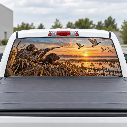 Duck Blind Morning perforated rear window decal for Trucks