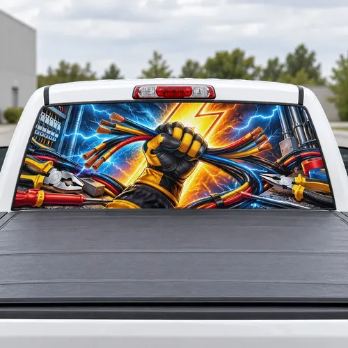 Electrician Bolt perforated rear window decal for Trucks