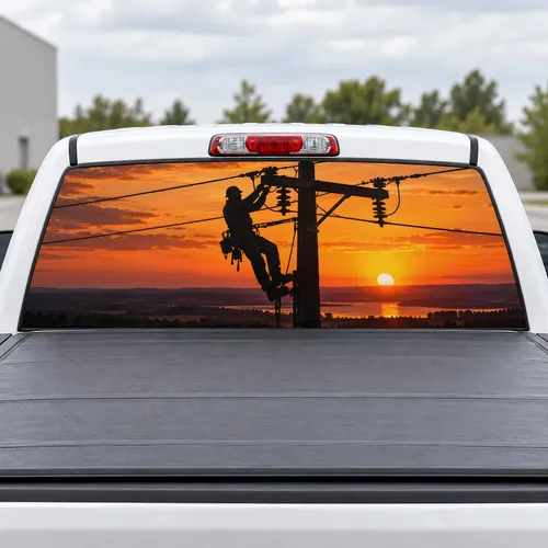 Lineman Sunset perforated rear window decal for Trucks