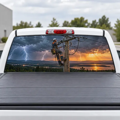 Lineman Storm perforated rear window decal for Trucks