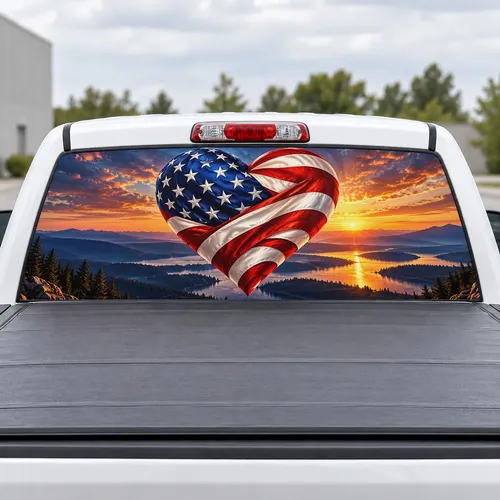 Flag Heart perforated rear window decal for Trucks