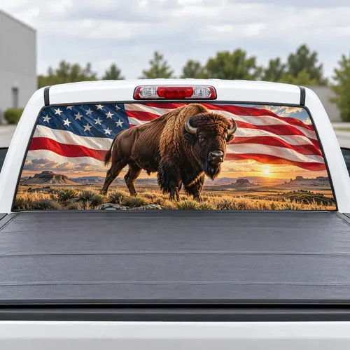 American Bison Flag perforated rear window decal for Trucks