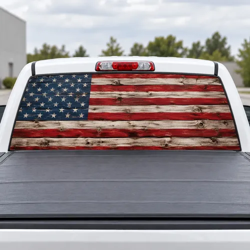 Rustic Wood Flag perforated rear window decal for Trucks