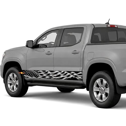 Black and White Waving American Flag side stripes rocker panel decals stickers for Trucks