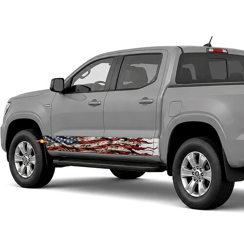 Tattered American Flag side stripes rocker panel decals stickers for Trucks