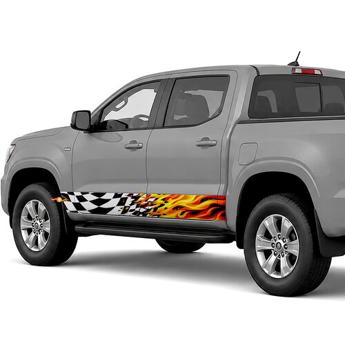 Checkered Flag Flames side stripes rocker panel decals stickers for Trucks