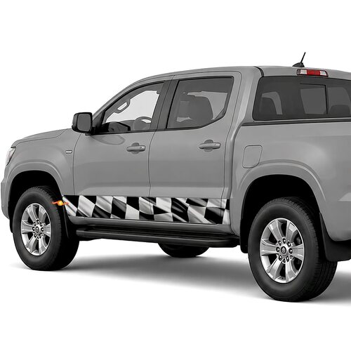Waving Checkered Flag side stripes rocker panel decals stickers for Trucks